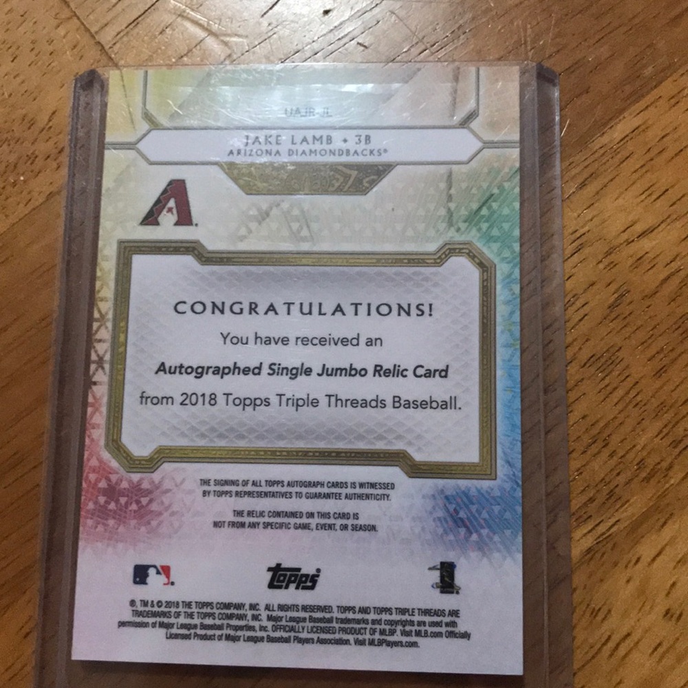Jake Lamb Diamondbacks Relic Baseball Card /99 - Picture 3 of 3